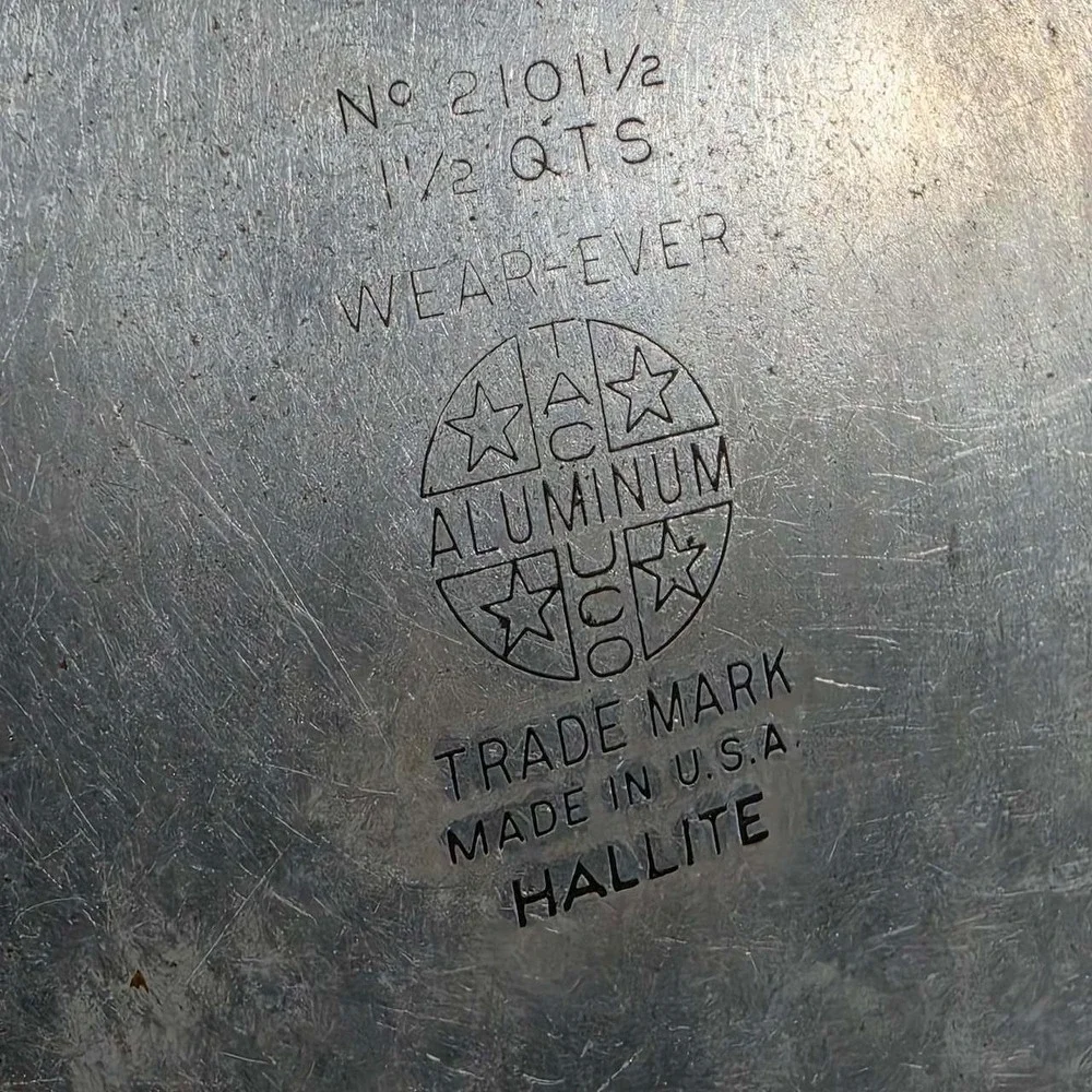 Wear-Ever Hallite Saucepan Set 2pc Silver Copper MCM Aluminum Good Vtg USA